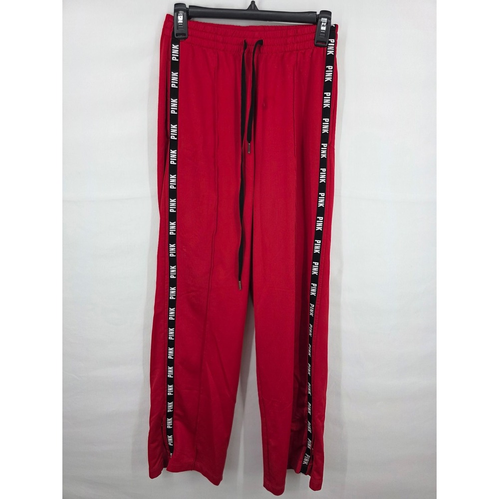 Victoria's Secret PINK Active Red Wide Leg Logo Tape Track Pants Small
